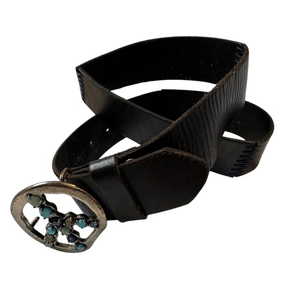 Genuine LUCKY Black Leather Peace Gemstone Buckle Women\'s belt M main image 5